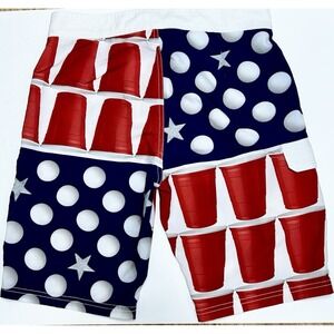 Carbon BEER PONG design Board shorts Size 30 red white blue drawstring